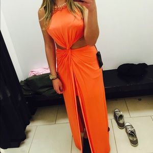 Bebe orange high low gown